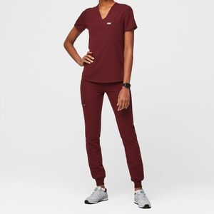 Figs Scrub Set Burgundy Maroon Catarina Top Zamora Joggers Size Small